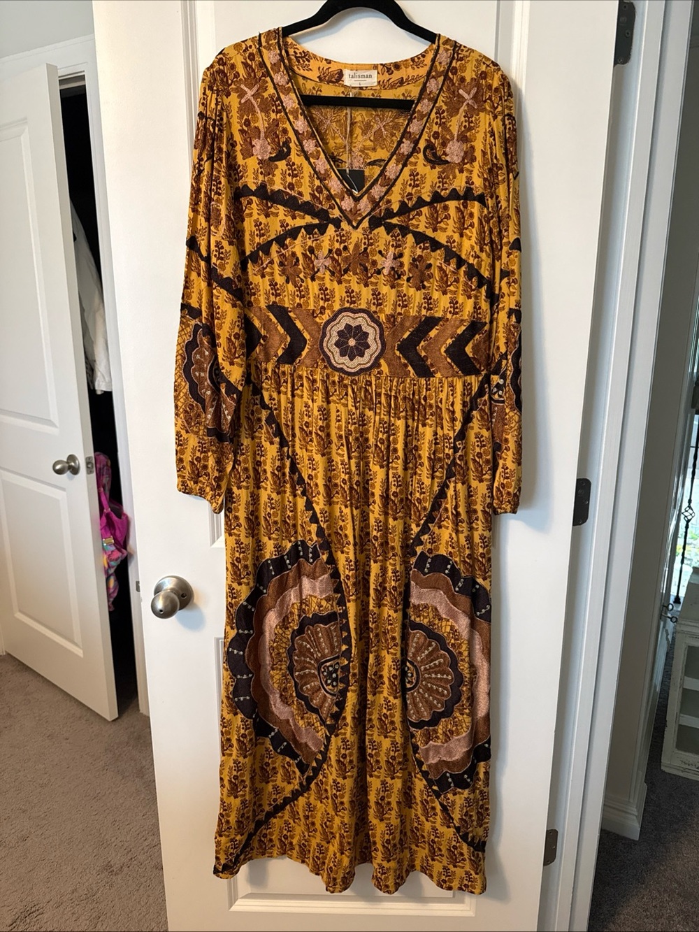 NWT Australian Talisman Sitara Long Bishop Sleeve Golden Floral Print Maxi Large